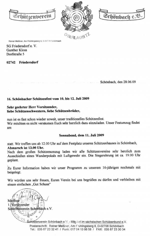 Einladung Schönbach